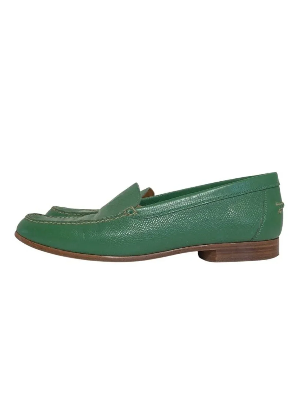 Hermes Logo Leather Loafers Shoes Green